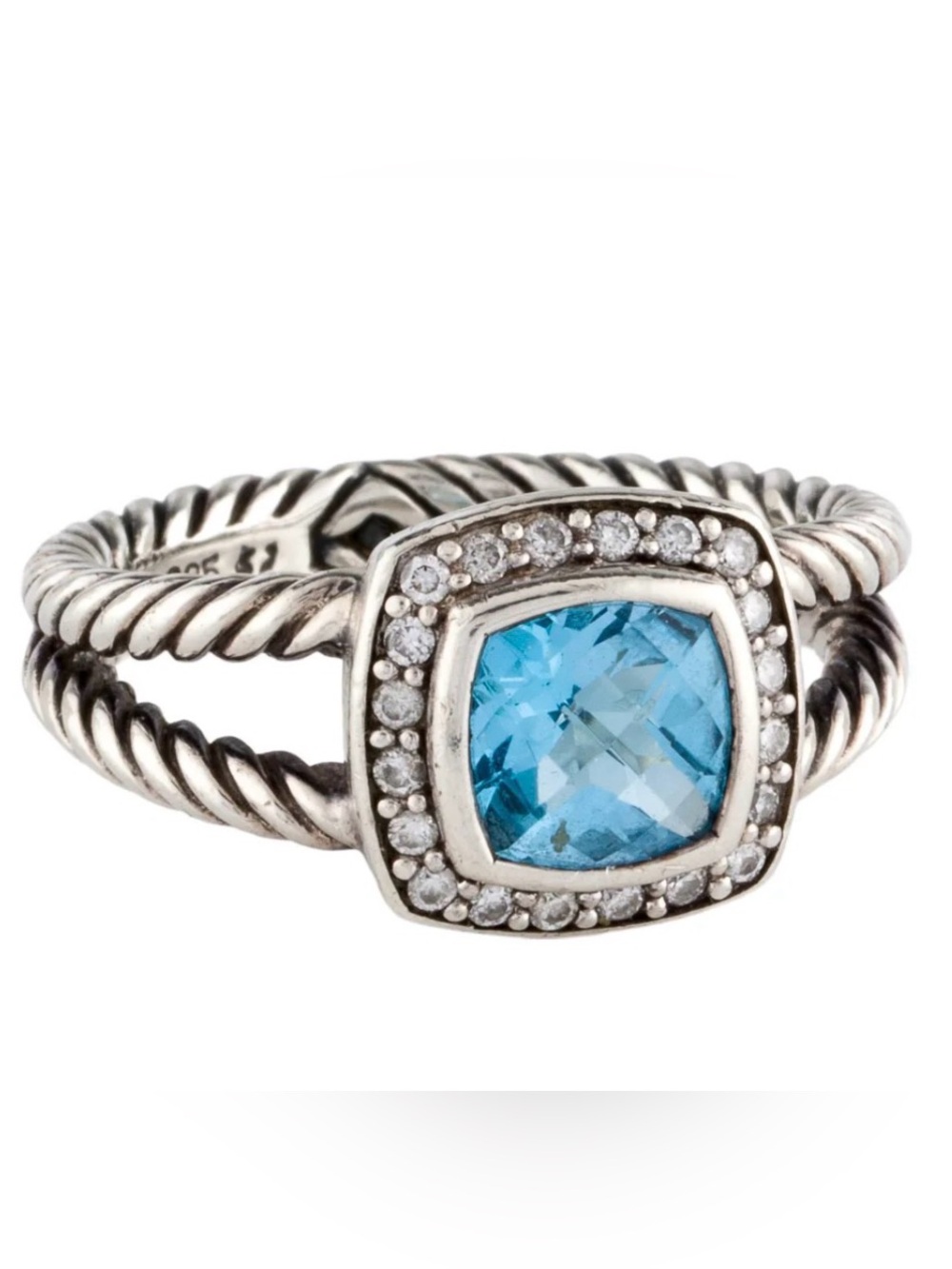 David Yurman Cushion Blue Topaz and Diamond Cable Ring